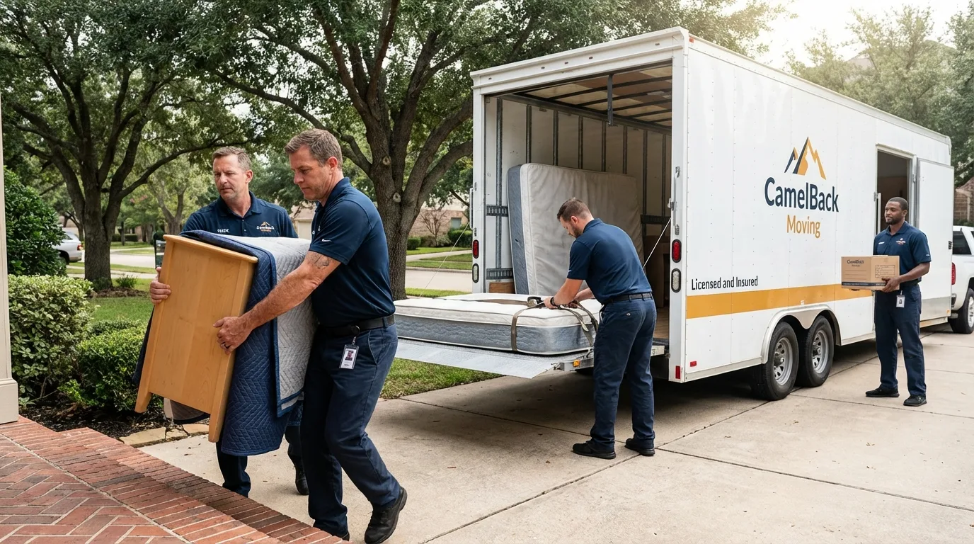 Crew loading residential truck for cross-state move from Port Jefferson, NY