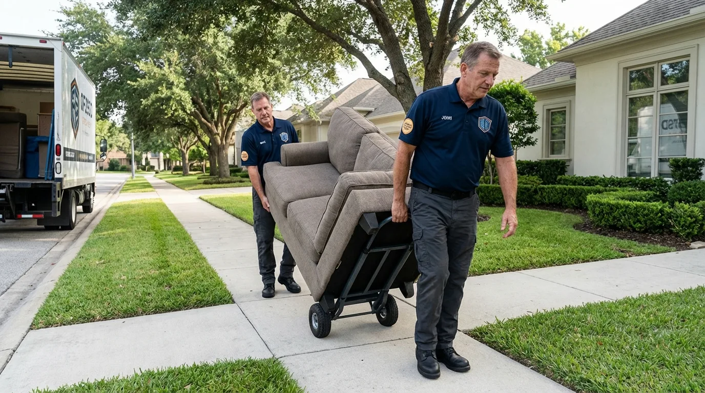 Local residential moving crew loading furniture in Port Jefferson, NY