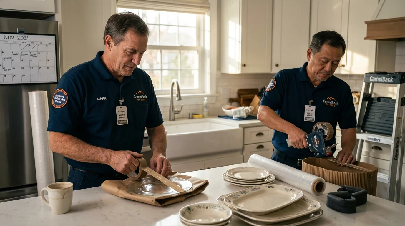 Professional crew packing kitchen dishware in Port Jefferson, NY