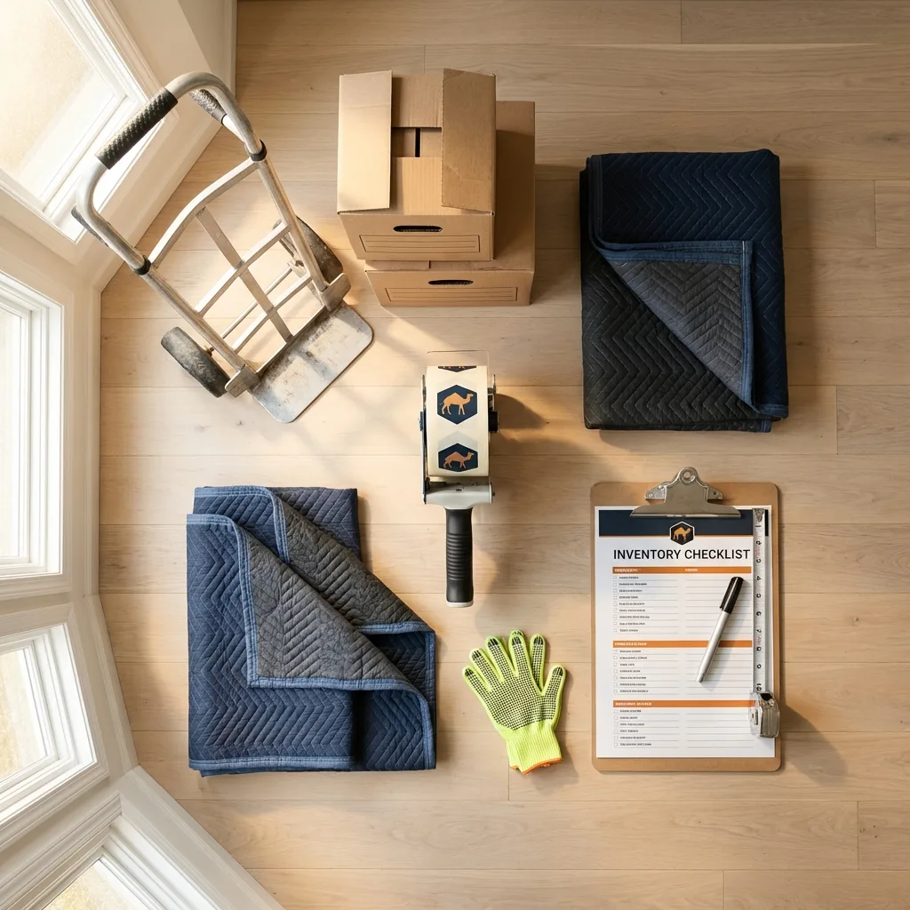 Professional moving supplies and packing materials layout for Port Jefferson residential relocations